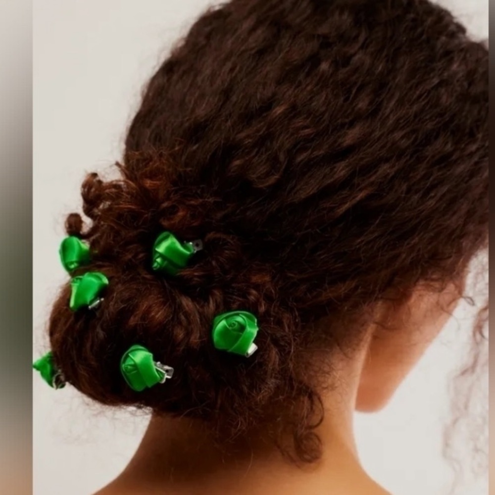 Free People Green Rosemary's Rose Set Of 6 Clips NWT